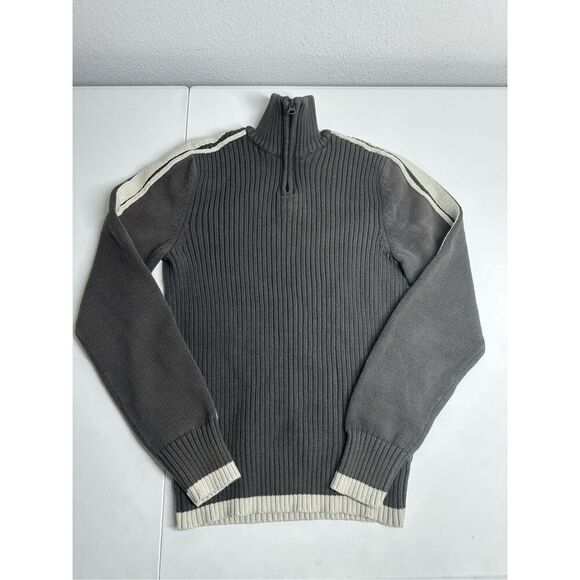 American Rag Men's Knit Sweater Gray Cotton 1/3 Zip Turtleneck White Trim Size S - Picture 1 of 10